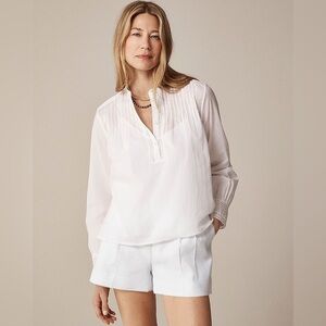 NWT J.Crew Pintuck lace-trim top in cotton voile in white